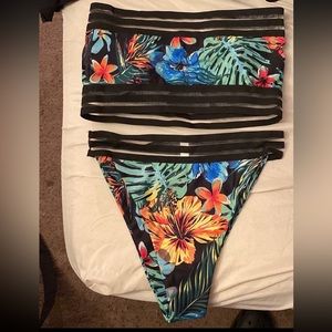 Monstera and hibiscus bikini
